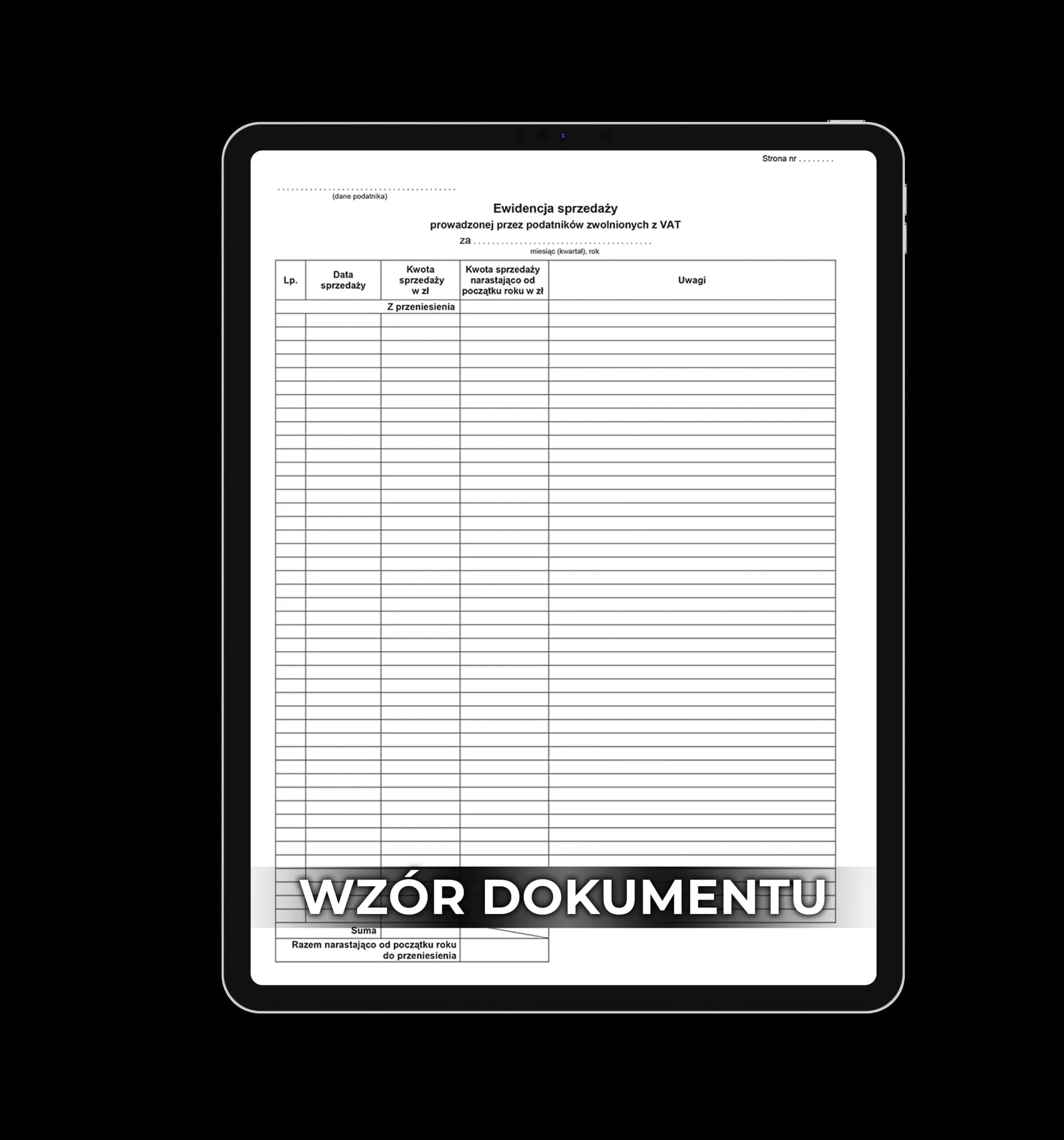 Ewidencja sprzedaży dla osób zwolnionych z VAT