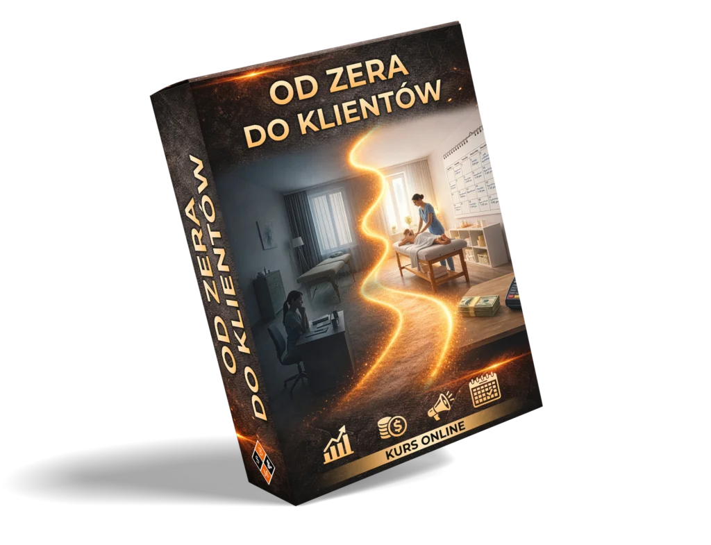 Od zera do klientów — Marketing Masażysty — mockup kursu